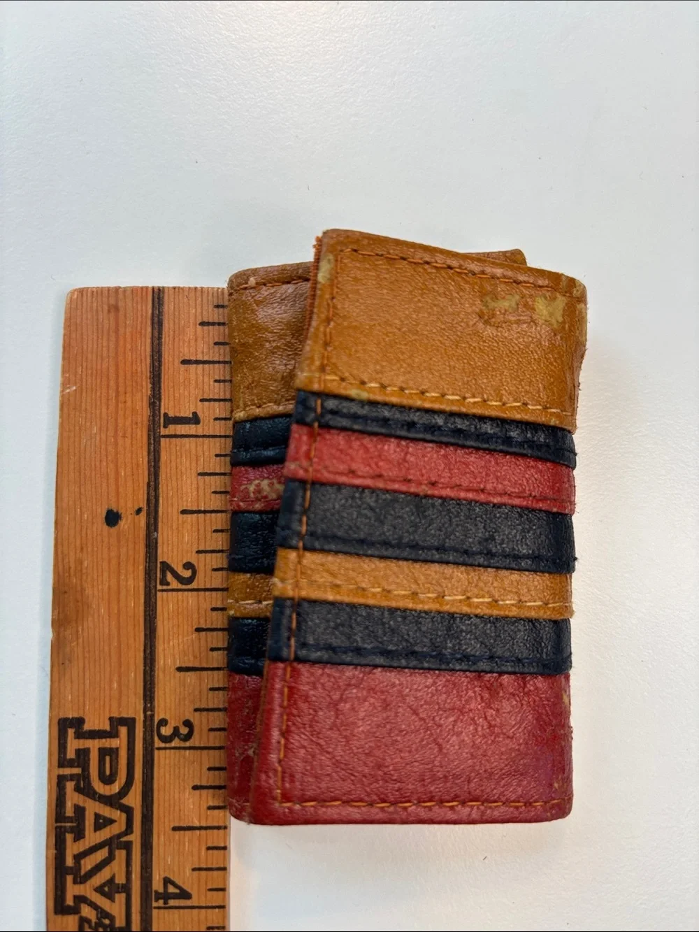 Vintage Multicolor Leather Key & Card Holder - Brown Black Red